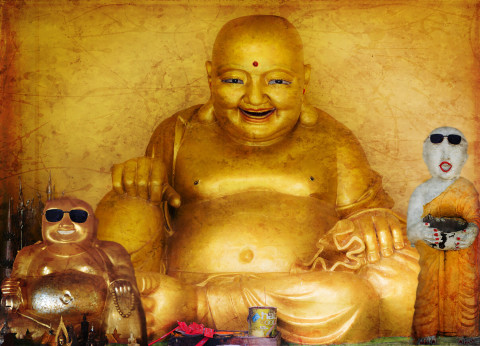 Buddha pranksters having fun in the temple.