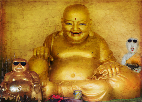 Buddha pranksters having fun in the temple.